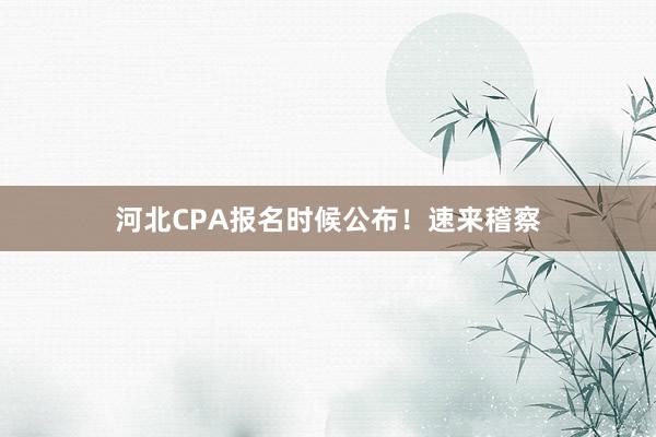 河北CPA报名时候公布！速来稽察